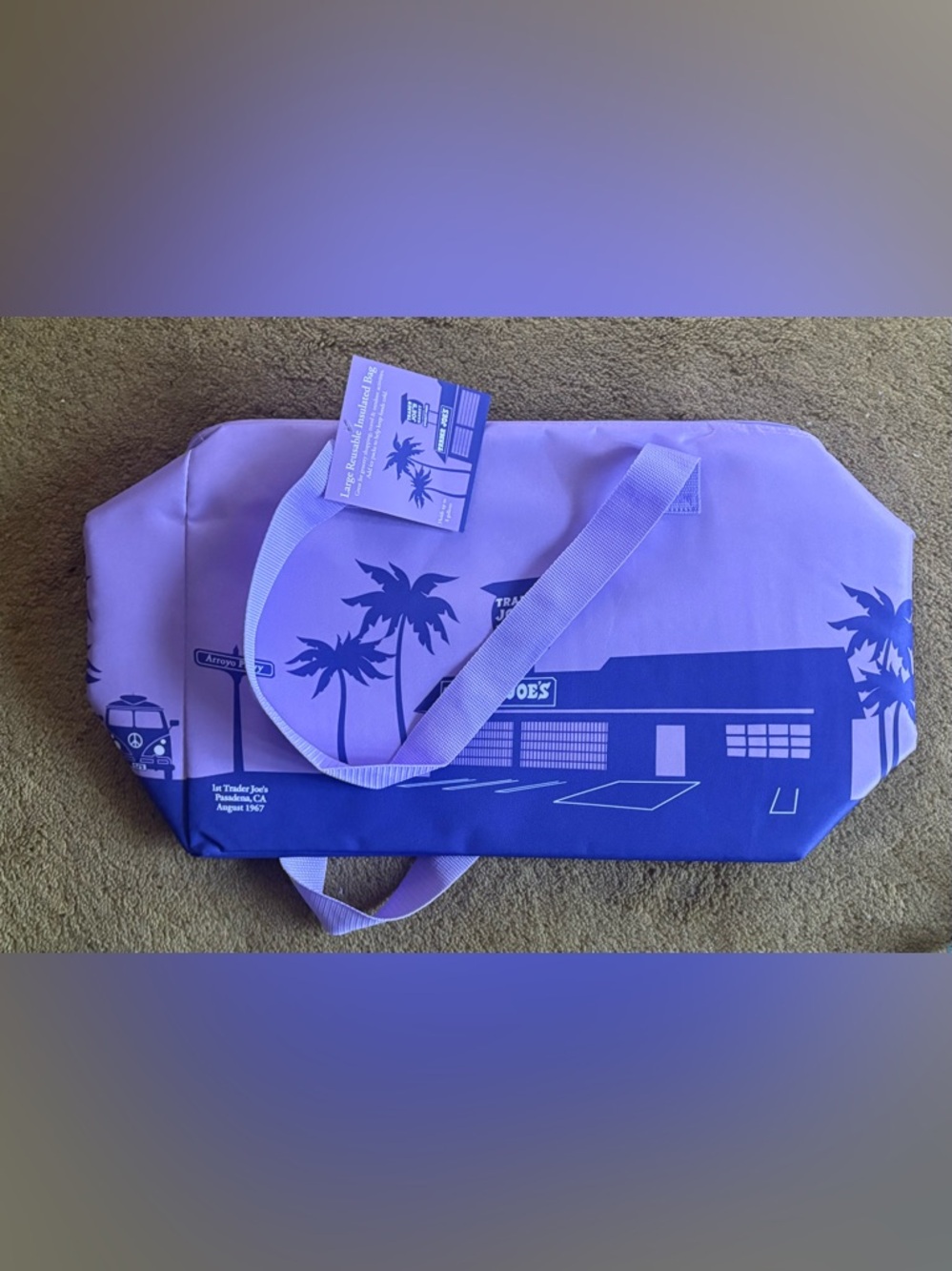 Trader Joe's Illustrated Beach Large Tote Lavender New